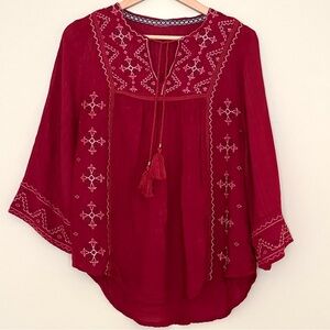 Knox Rose Boho Red Embroidered Women's Top